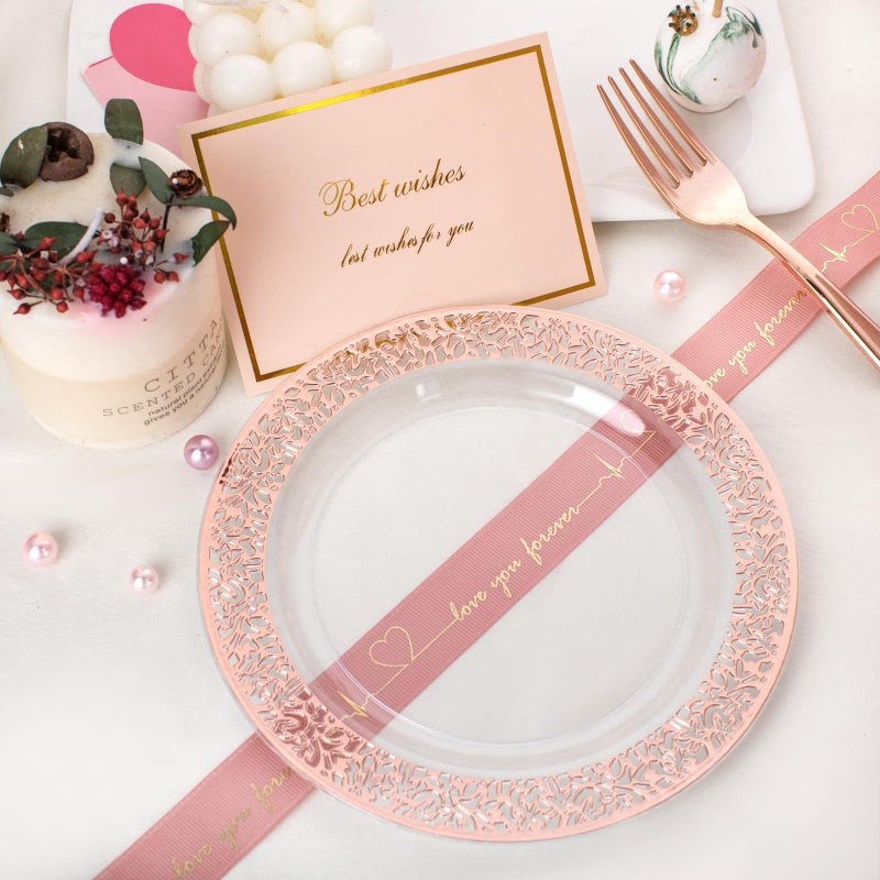I00000 72 Pcs Rose Gold Dessert Plates 7.5" & 72 Pcs Disposable Forks 7.4", Lace Design Plastic Salad Plate, Plastic Appetizer Plate for all Holidays Perfect for Party & Wedding - Image 4